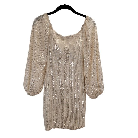Unknown Dresses & Skirts - NEW Short Gold Dress Size 2 Sequins Long Sleeves